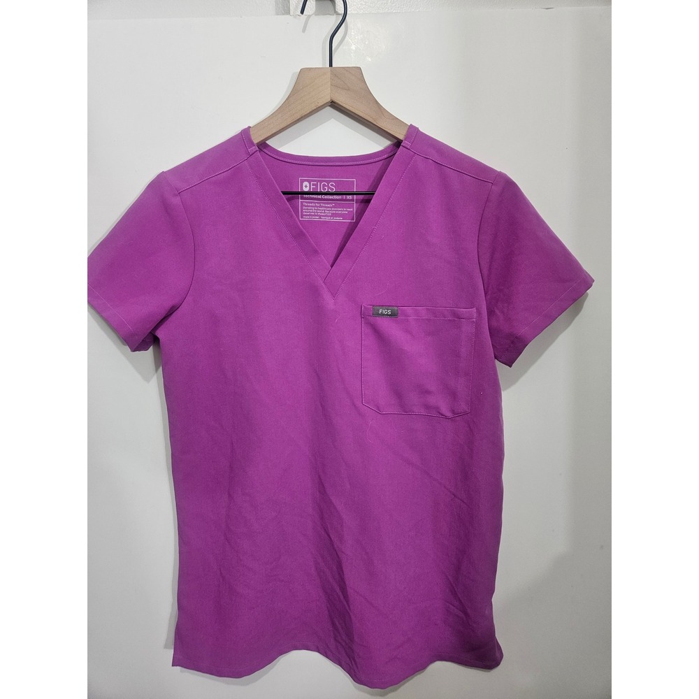 FIGS Technical Collection Purple V-Neck Scrub Top Womens XS‎ Single Pocket